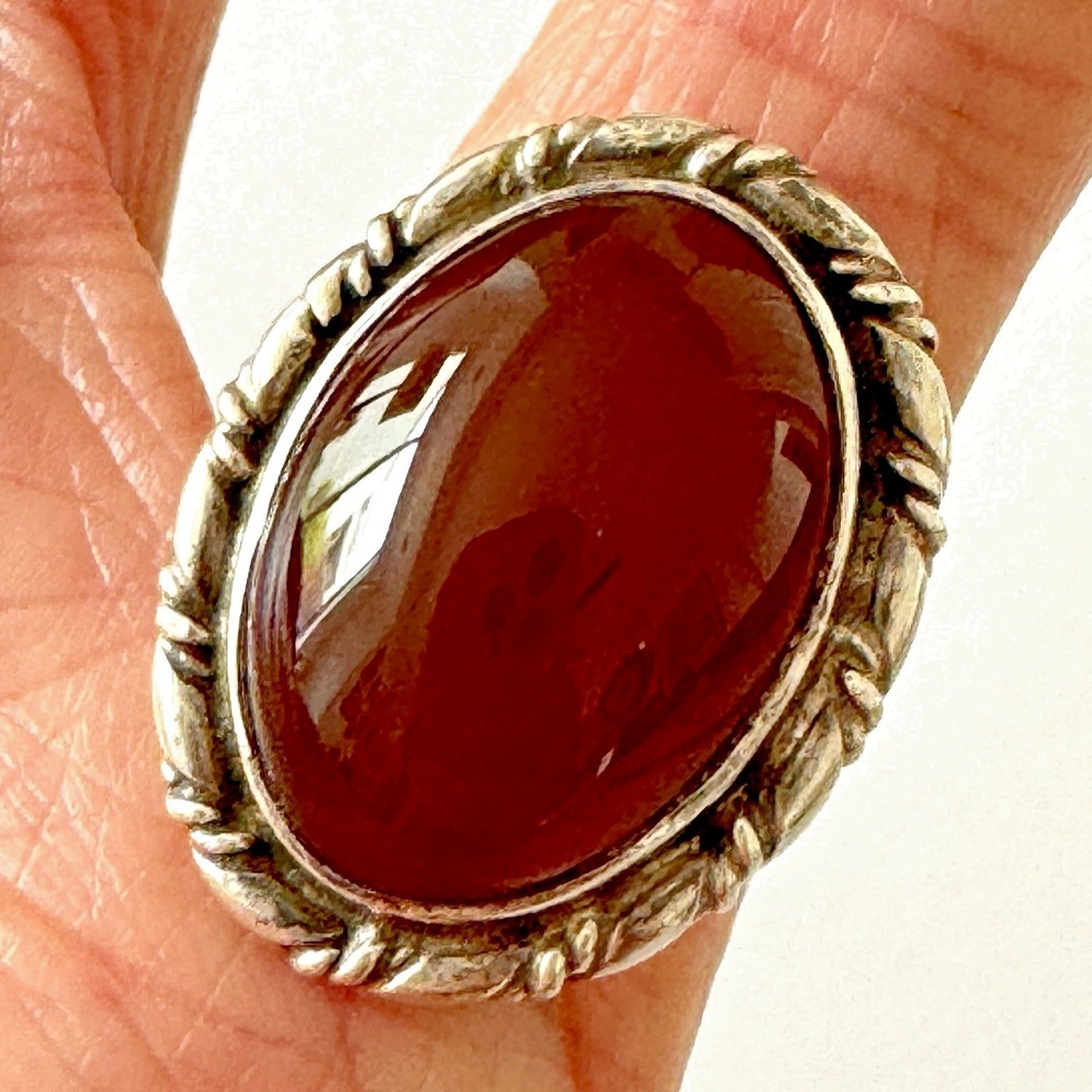 VTG Navajo Red Carnelianโ Ring Sz 5 Sterling 60s Old Native American Handmade
